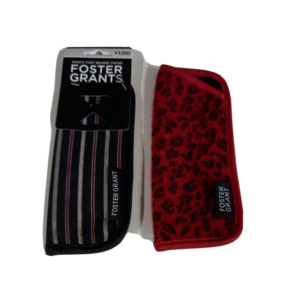 Foster Grant Glasses Case Sleeve Pouch Lot of 2 Red Animal Print Striped Travel - Picture 1 of 5